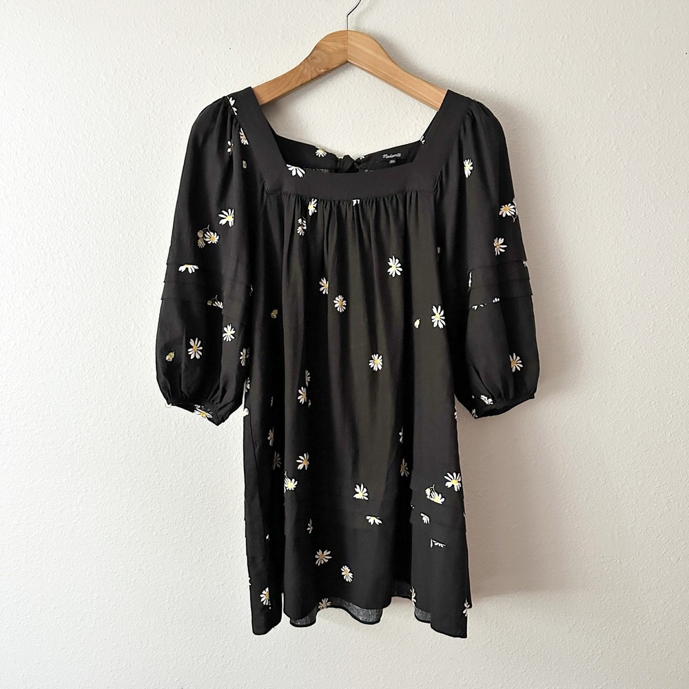Madewell Square Neck Linen Mini Dress Lazy Daisy Print Women's Size XXS